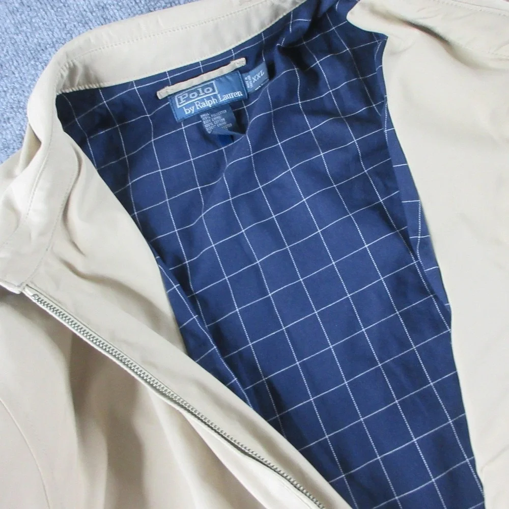 Polo‎ Ralph Lauren Jacket Mens 2XL Beige Harrington Full Zip Lined Windbreaker